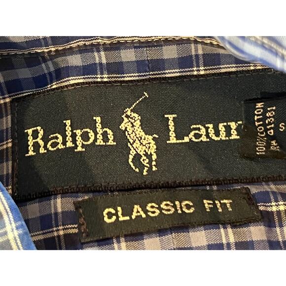 Ralph Lauren Men's Blue Classic Fit Check Short Sleeve Button-Down Shirt Size L - Picture 4 of 8